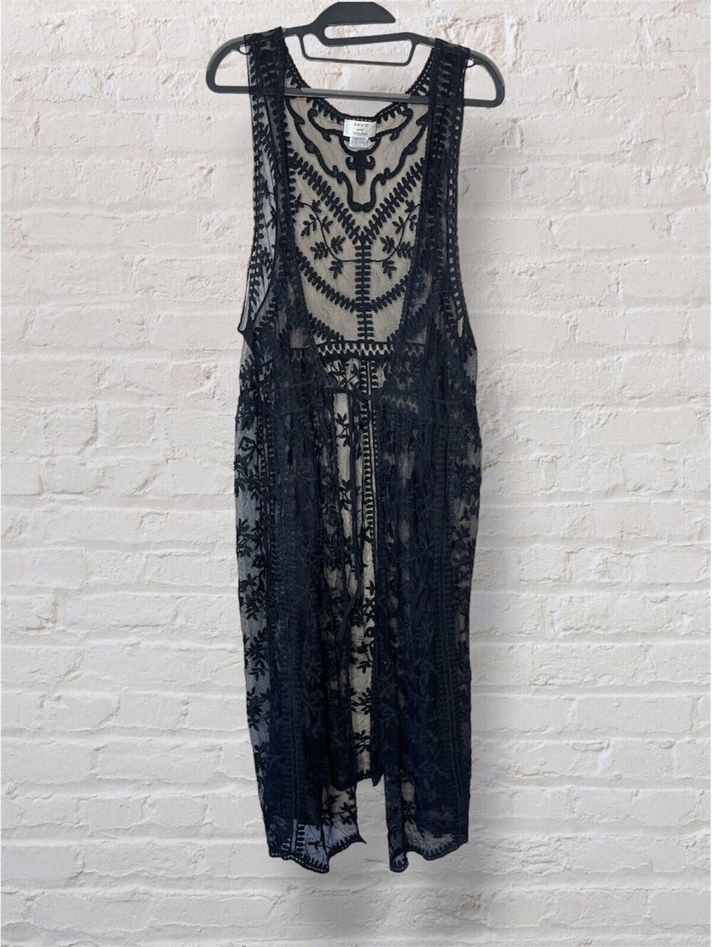 David & Young Sheer Black Lace Y2K Duster Whimsigoth Y2K